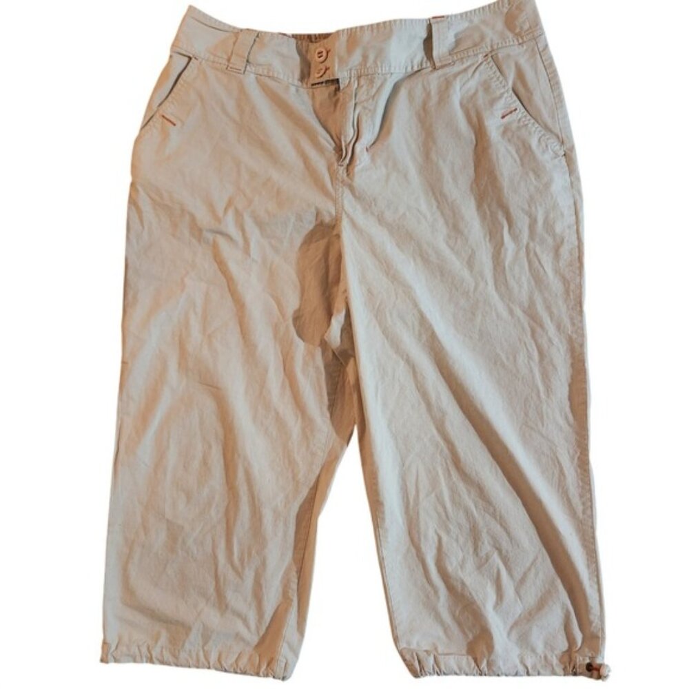 Style & Co Woman Beige Khaki Capri Cargo Pants 18W Drawstring Cropped Trousers